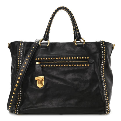 Prada Glace Calf Studded Tote Black 1 of 9