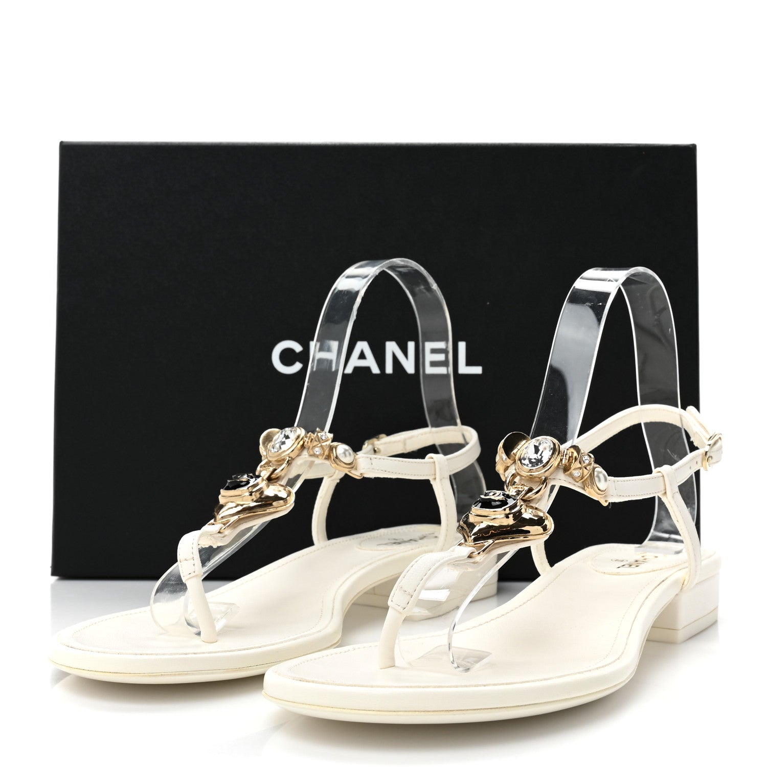 Chanel Lambskin Metal Heart Thong Sandals 39 White 9 of 9