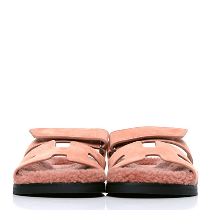 Hermes Suede Goatskin Woolskin Womens Chypre Sandals 37 Rose Aube 2 of 4