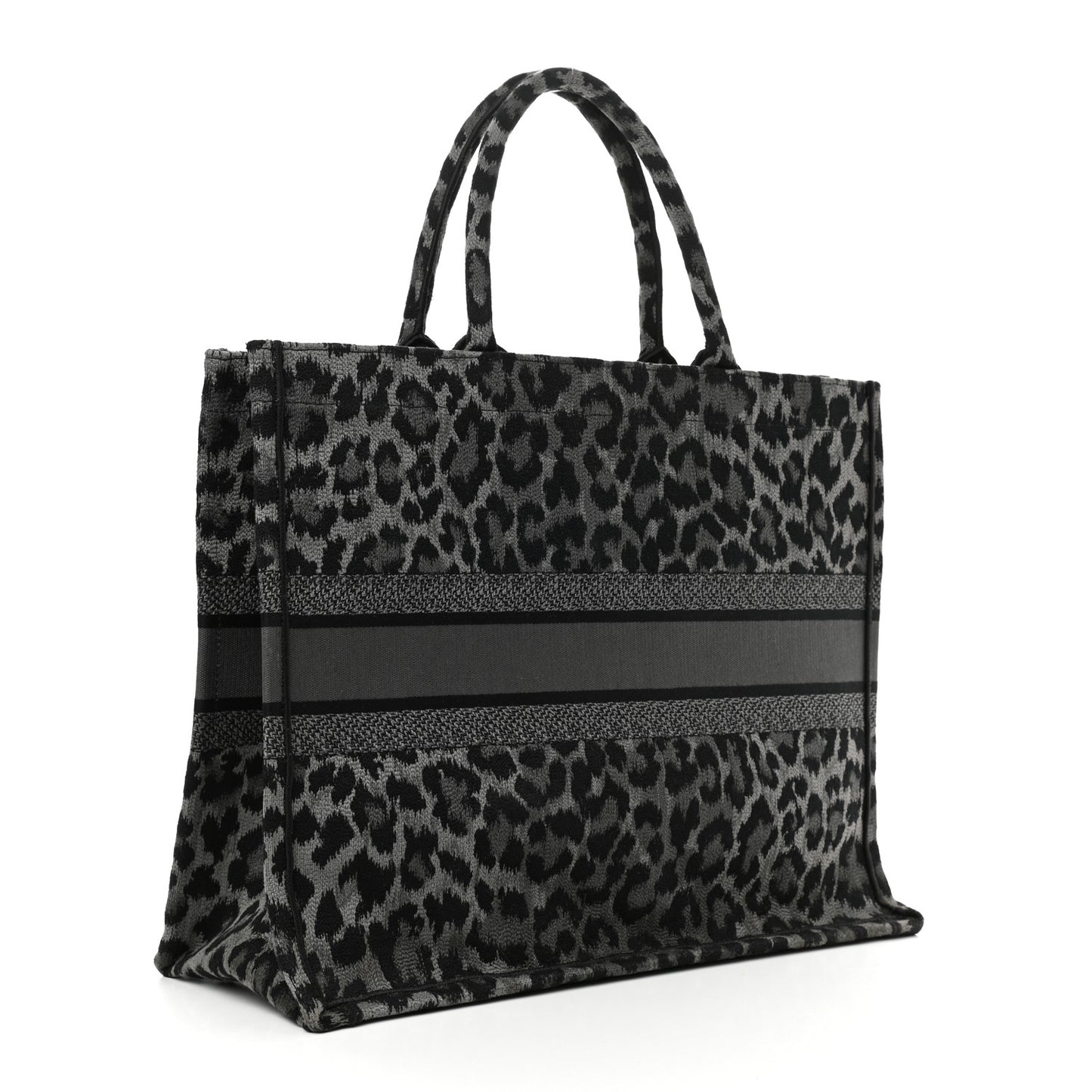 Canvas Embroidered Large Leopard Book Tote Grey