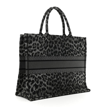 Christian Dior Canvas Embroidered Large Leopard Book Tote Grey 3 of 10