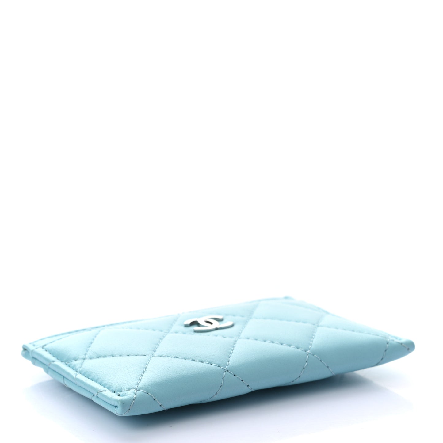 Lambskin Quilted Card Holder Light Blue