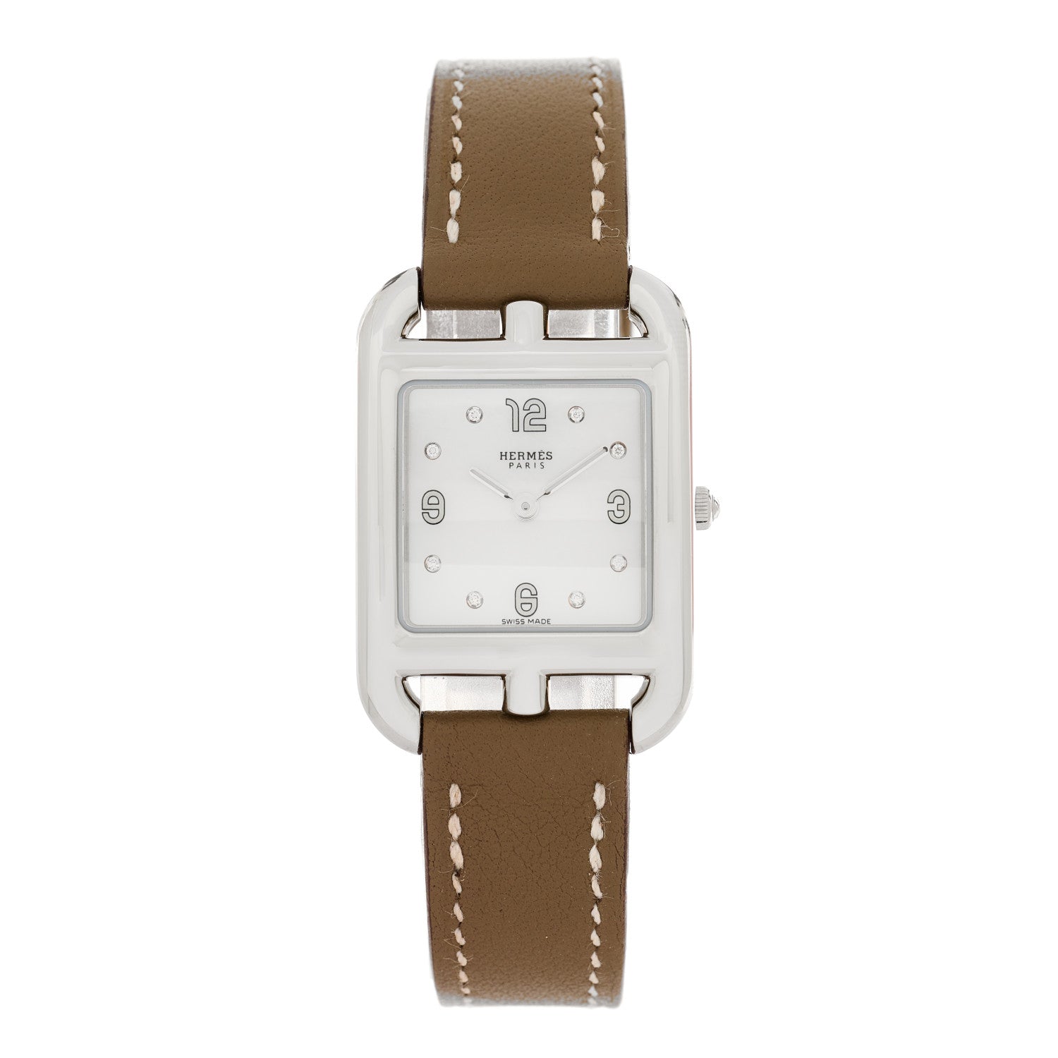 Hermes Stainless Steel Swift Diamond Mother of Pearl 23mm Cape Cod Quartz Watch Etoupe 1 of 5