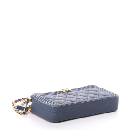 Chanel Caviar Quilted Small Boy Clutch With Chain Blue 4 of 12