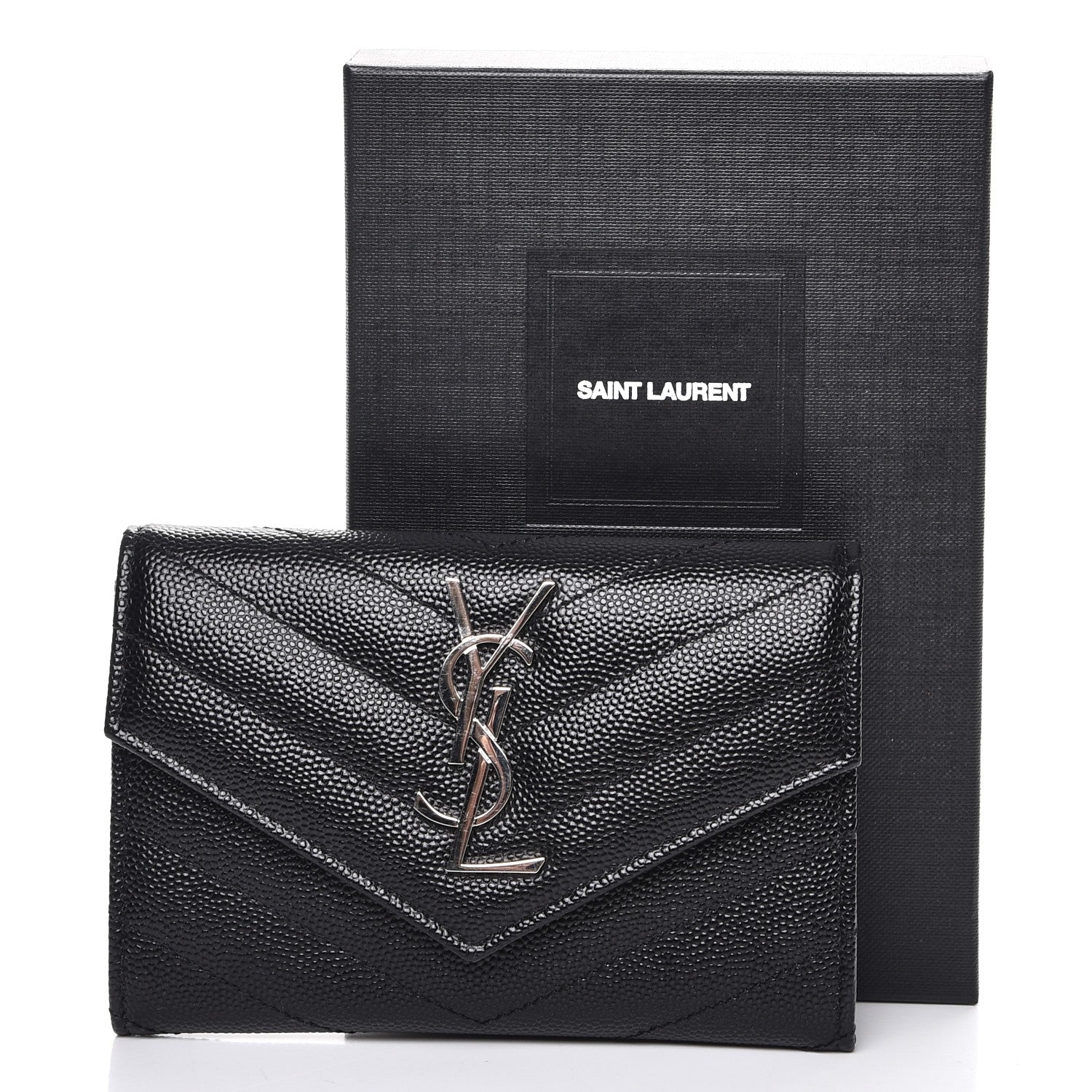 Saint Laurent Grain De Poudre Matelasse Chevron Small Monogram Envelope Wallet Black 8 of 8