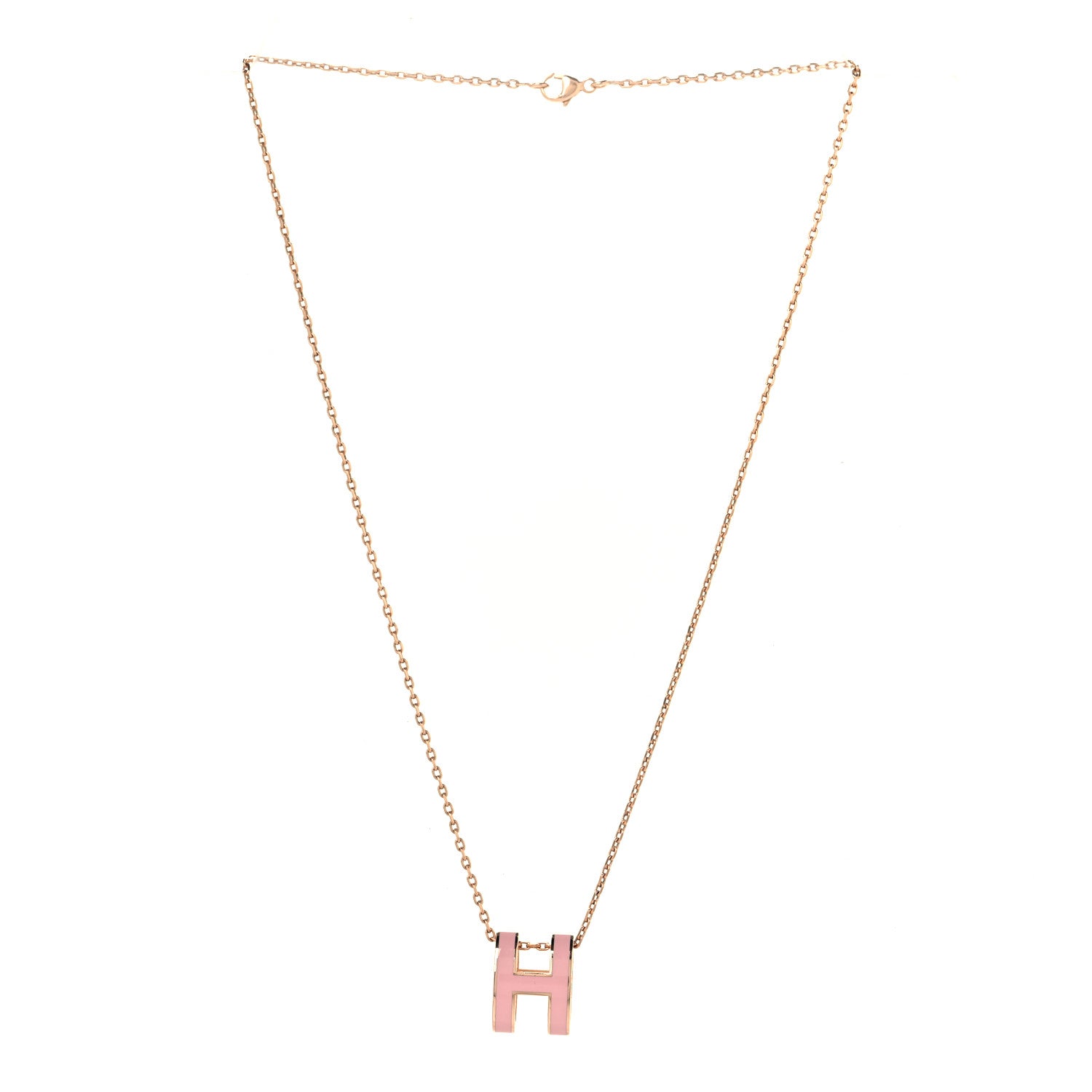 Hermes Lacquered Gold Pop H Pendant Necklace Rose Dragee 3 of 6