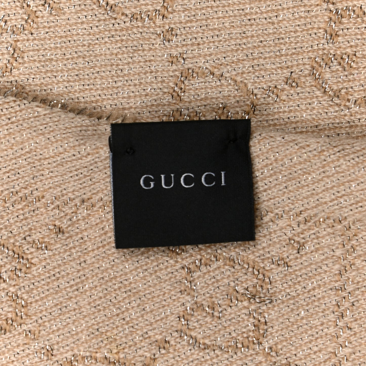 Metallic Wool GG Monogram Fringe Scarf Natural