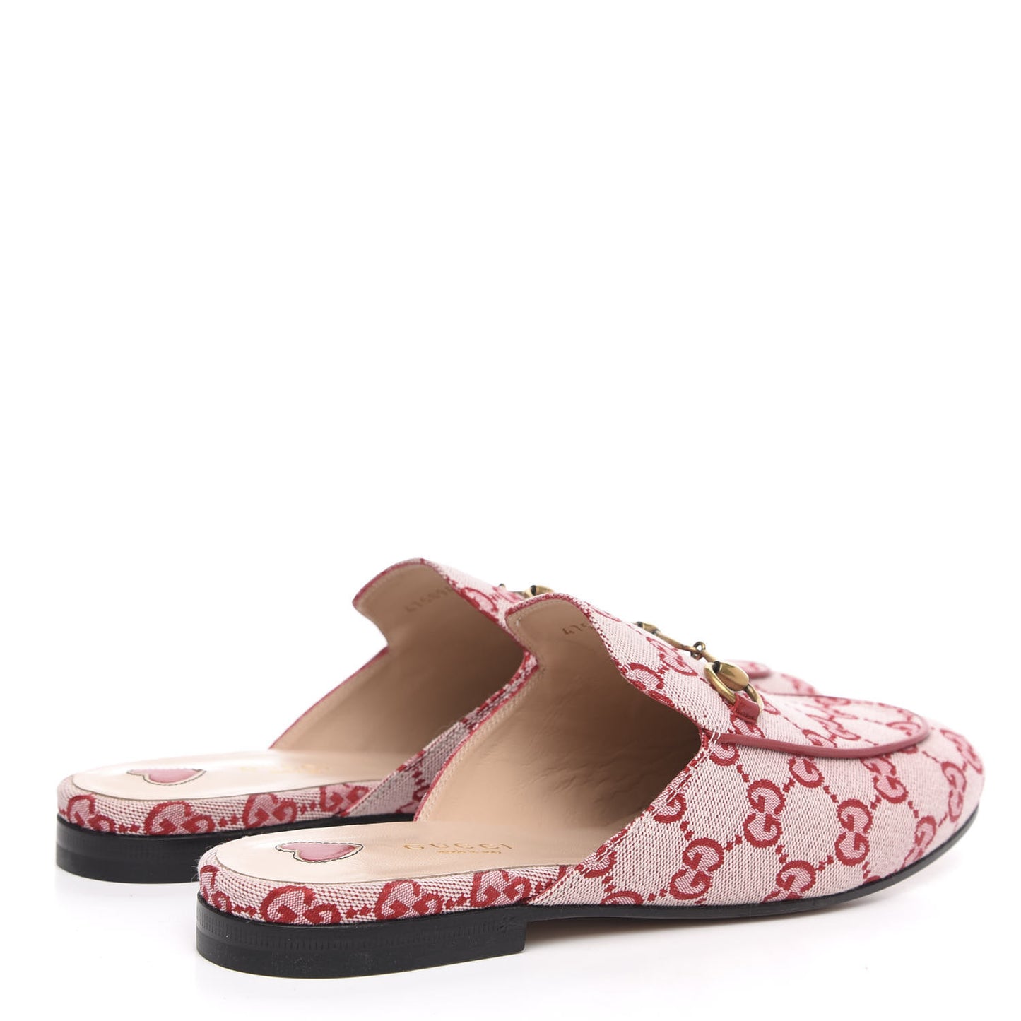 Canvas GG Monogram Horsebit Womens Princetown Slippers 39 Gardenia Hibiscus Red
