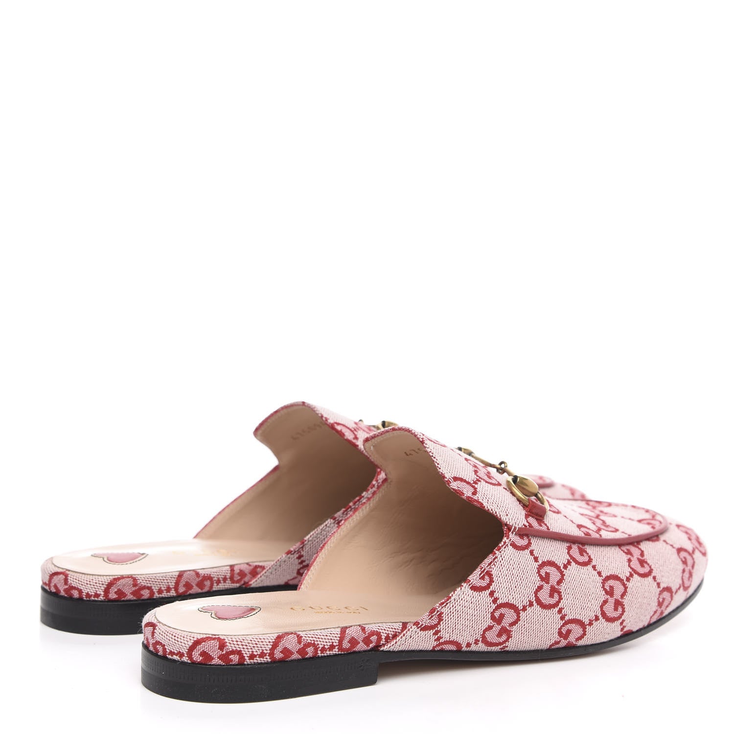 Gucci Canvas GG Monogram Horsebit Womens Princetown Slippers 39 Gardenia Hibiscus Red 4 of 9