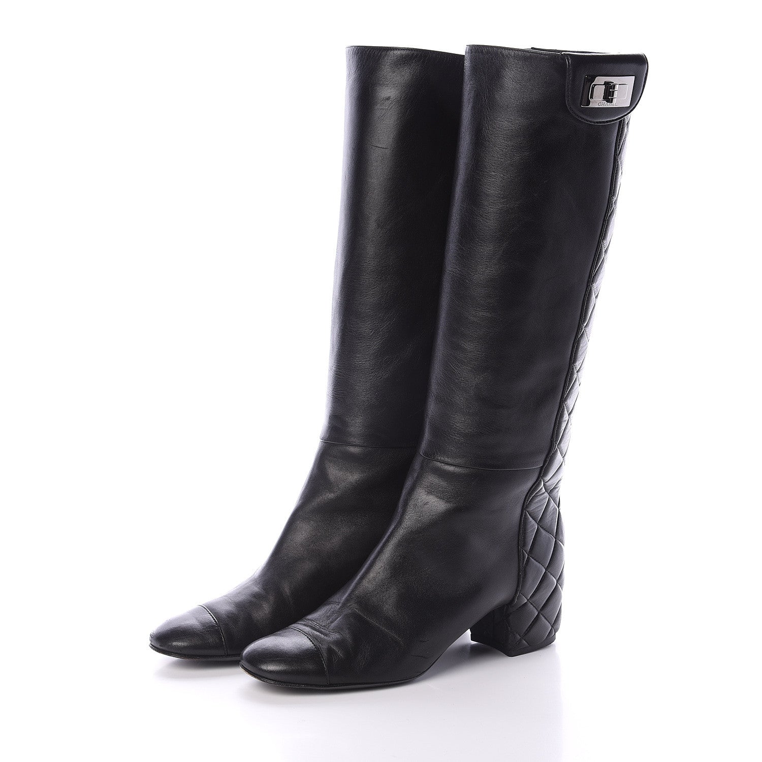 Chanel Lambskin Quilted Reissue Knee High Tall Boots 39 Black 3 of 6