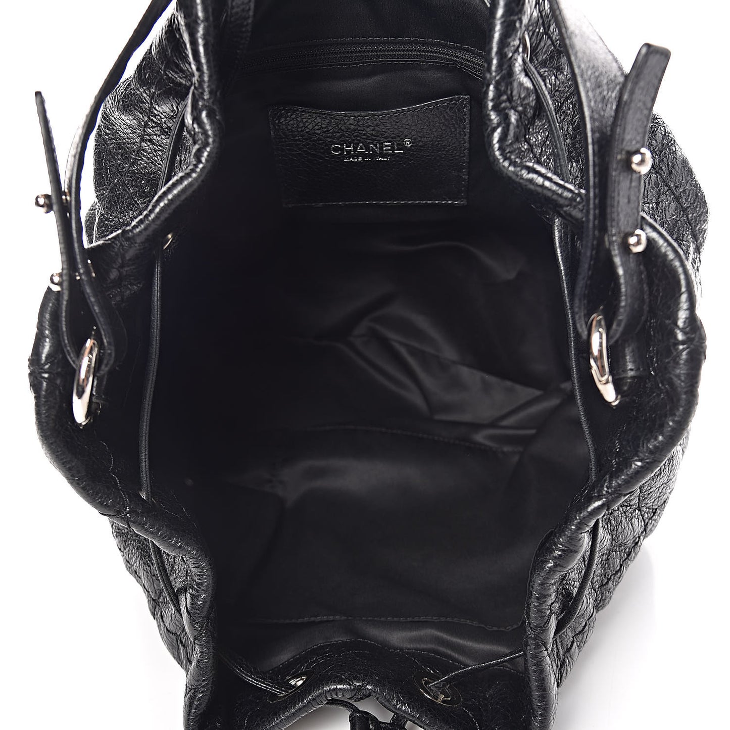 Glazed Calfskin On The Road Drawstring Tote Black