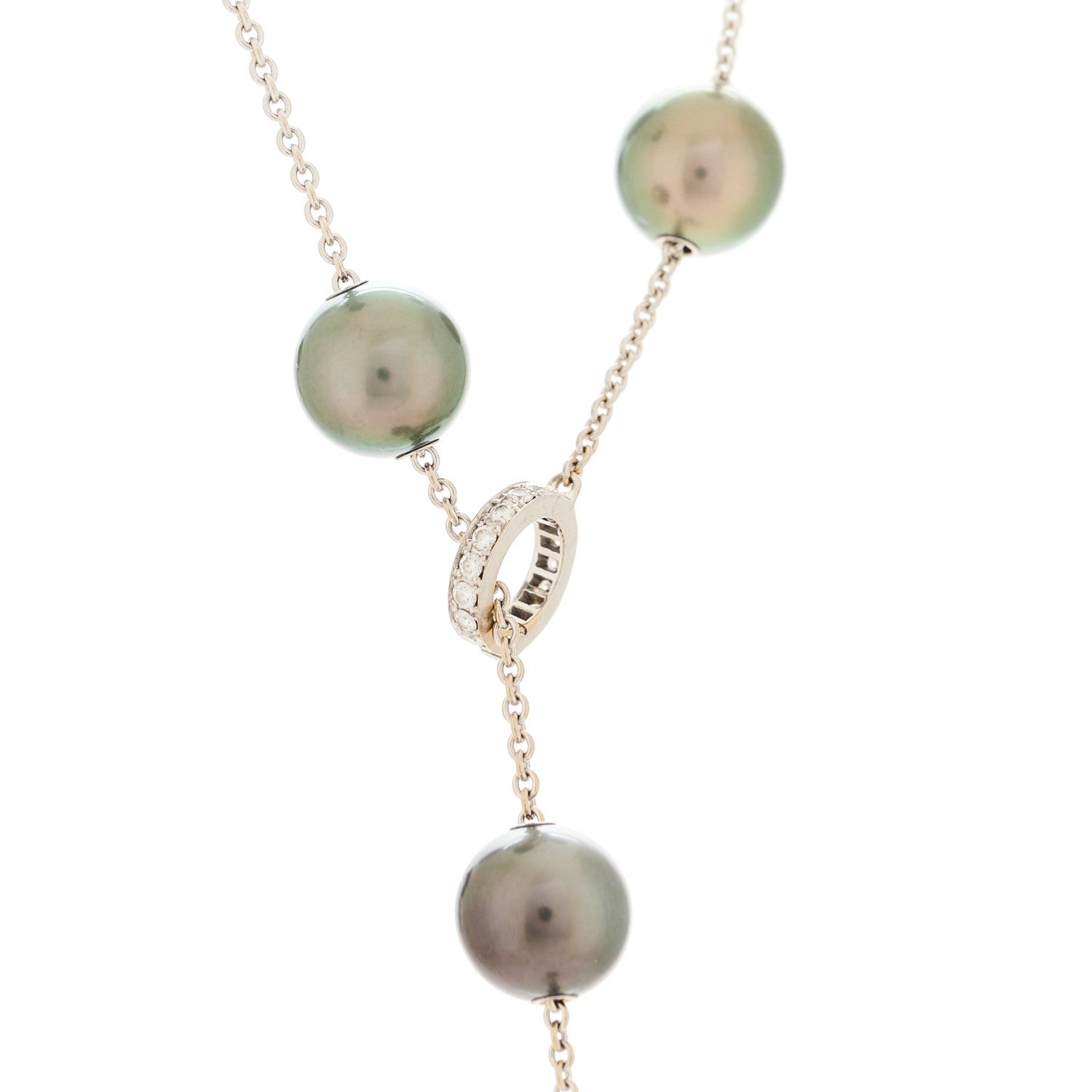 Mikimoto 18K White Gold Diamond Black South Sea Pearl 10mm Pearls In Motion Necklace 5 of 5