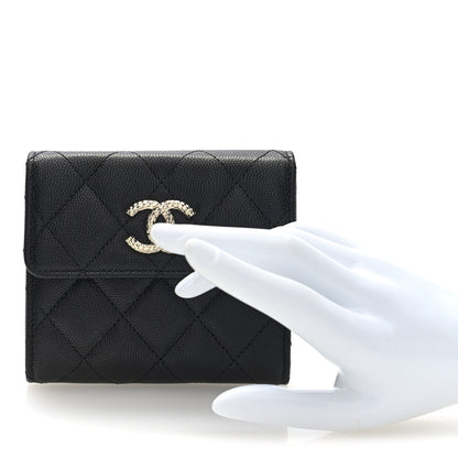 Chanel Caviar Quilted Chain Embossed Compact Flap Wallet Black 2 of 8