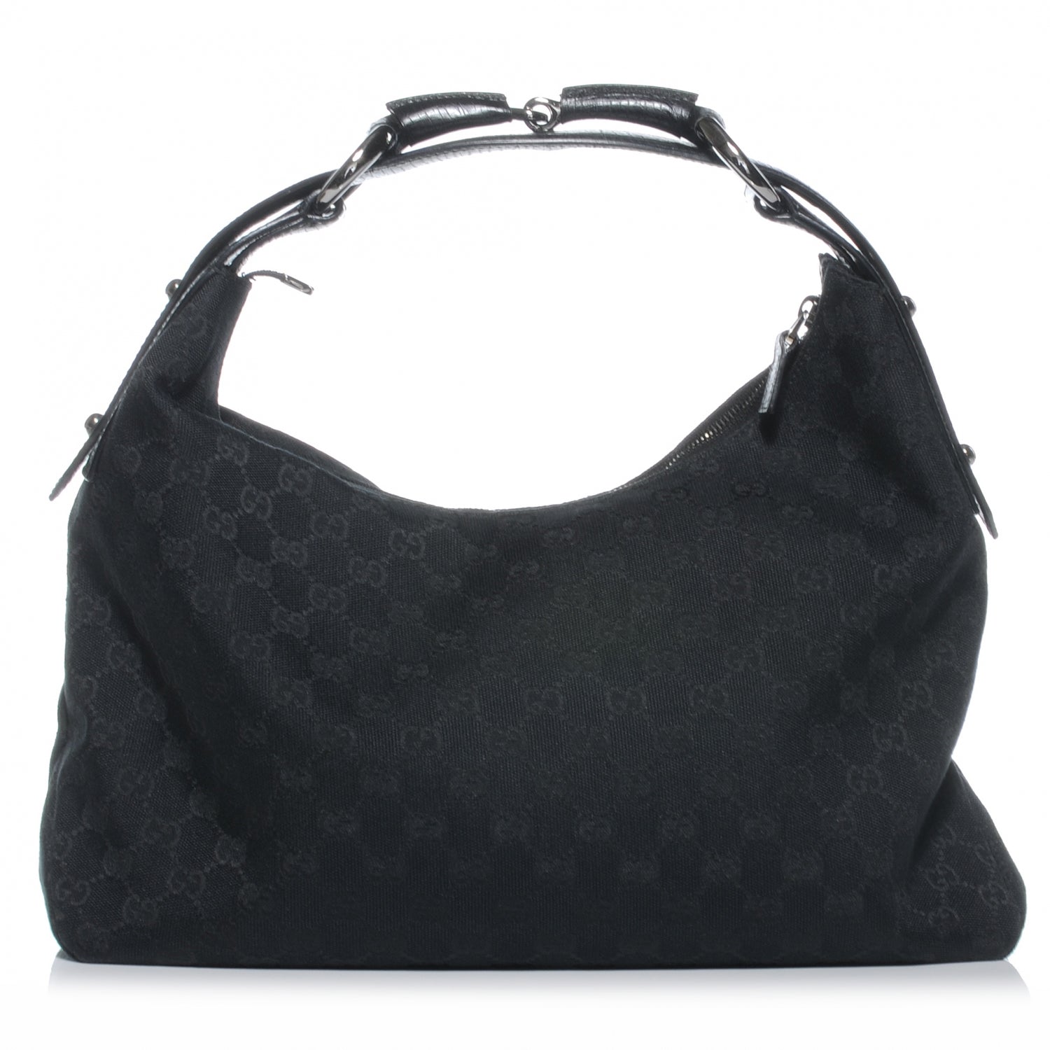 Gucci Monogram Medium Horsebit Chain Hobo Bag Black 1 of 7
