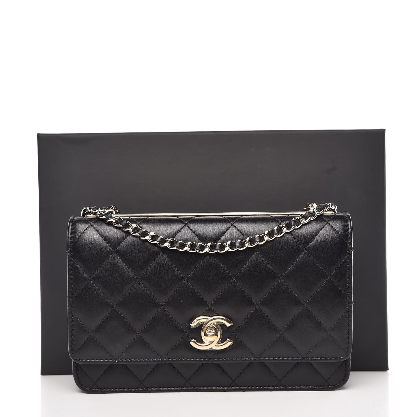 Lambskin Quilted Trendy CC Wallet On Chain WOC Black