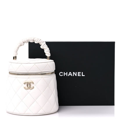 Chanel Lambskin Quilted Ruched Handle Vanity Case White 2 of 12