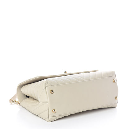 Chanel Caviar Lizard Chevron Quilted Small Coco Handle Flap Ivory 4 of 10