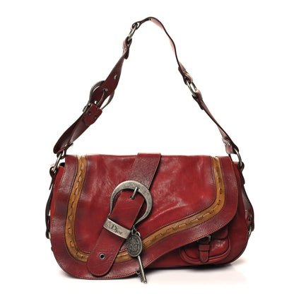 Christian Dior Calfskin Medium Gaucho Double Saddle Bag Red 1 of 13