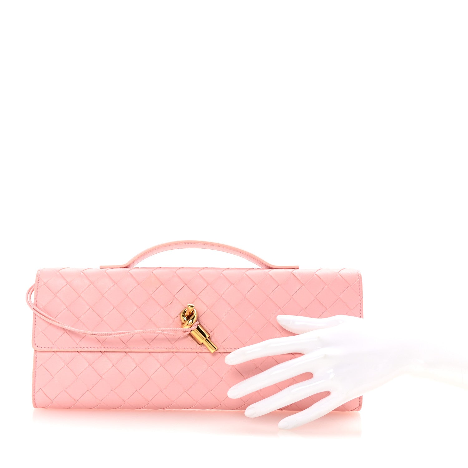 Bottega Veneta Nappa Intrecciato Long Andiamo Top Handle Clutch Rose 2 of 6