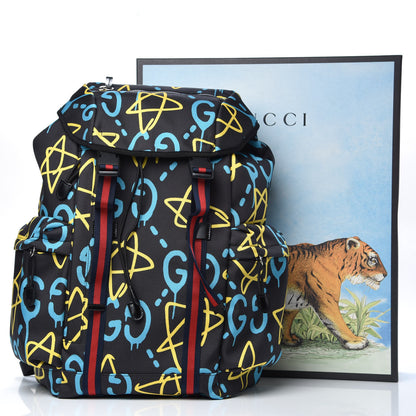 Gucci Techno Canvas GucciGhost Double Buckle Backpack Black New Acquamarine 9 of 9