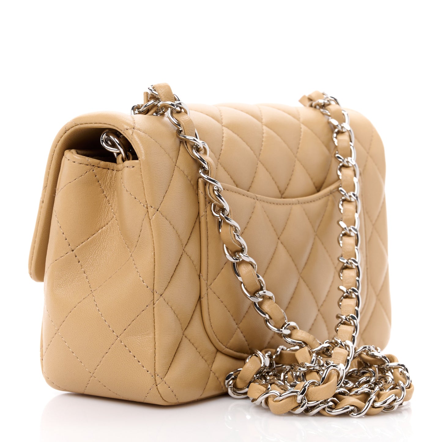 Lambskin Quilted Mini Rectangular Flap Beige