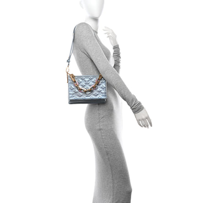 Louis Vuitton Metallic Lambskin Embossed Monogram Coussin BB Blue 2 of 11