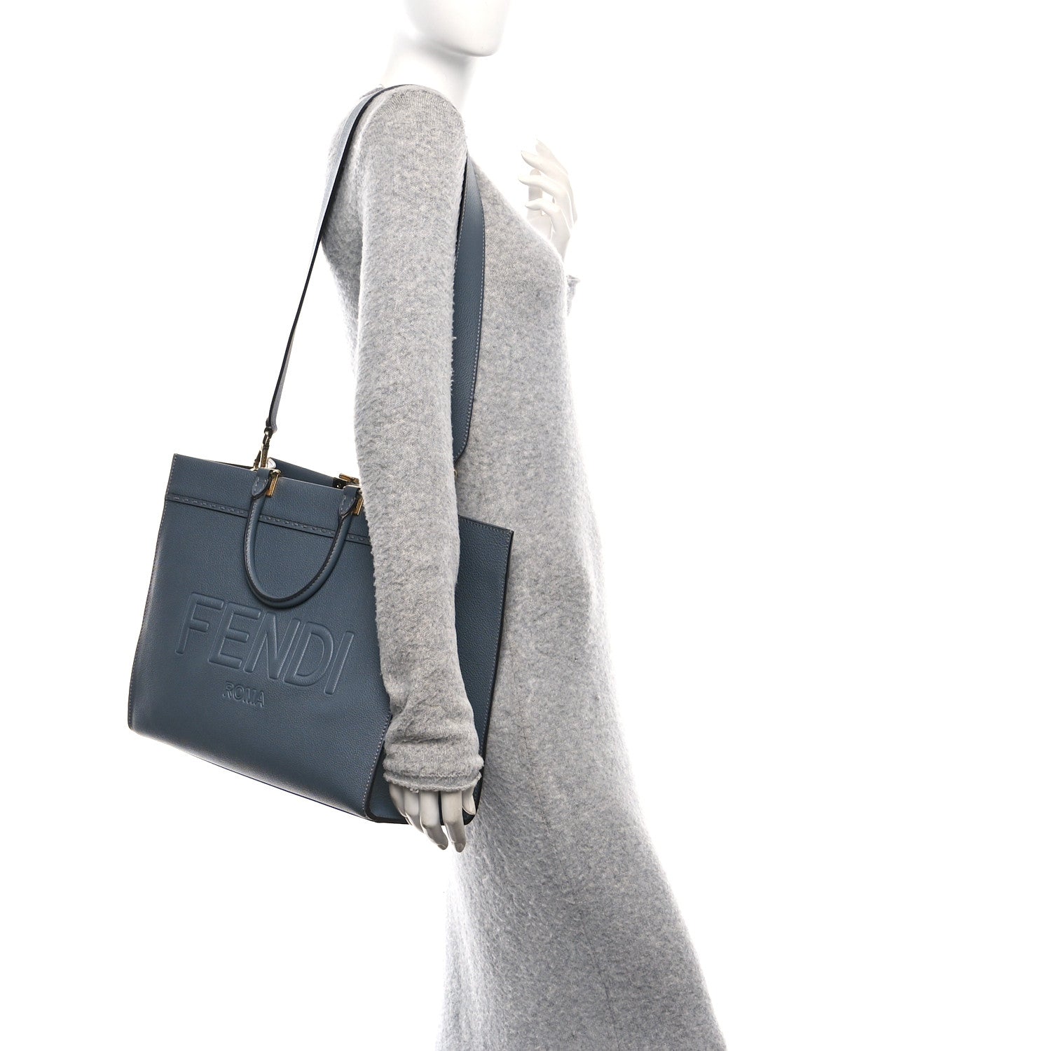 Fendi Vitello Cher Logo Debossed Medium Fendi Sunshine Shopper Tote Real Tempesta 2 of 9