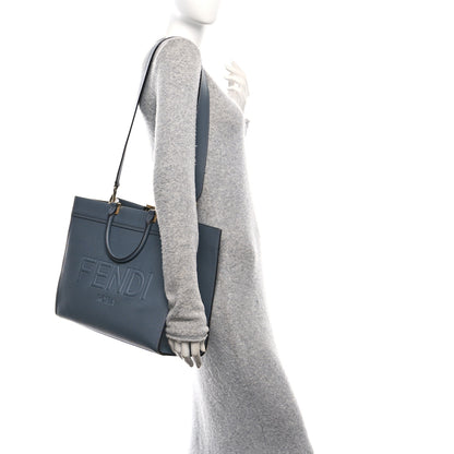 Fendi Vitello Cher Logo Debossed Medium Fendi Sunshine Shopper Tote Real Tempesta 2 of 9