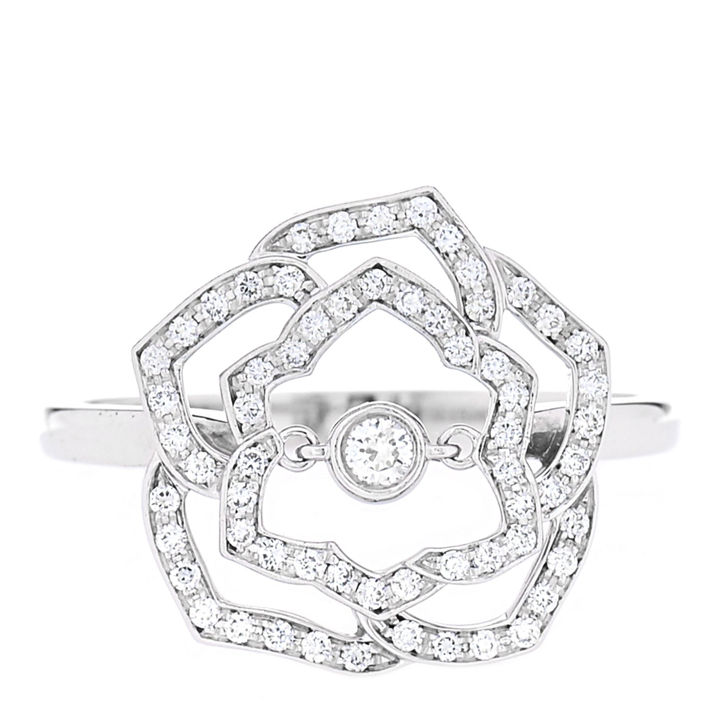 18K White Gold Diamond .24ct Rose Ring 55 7.25