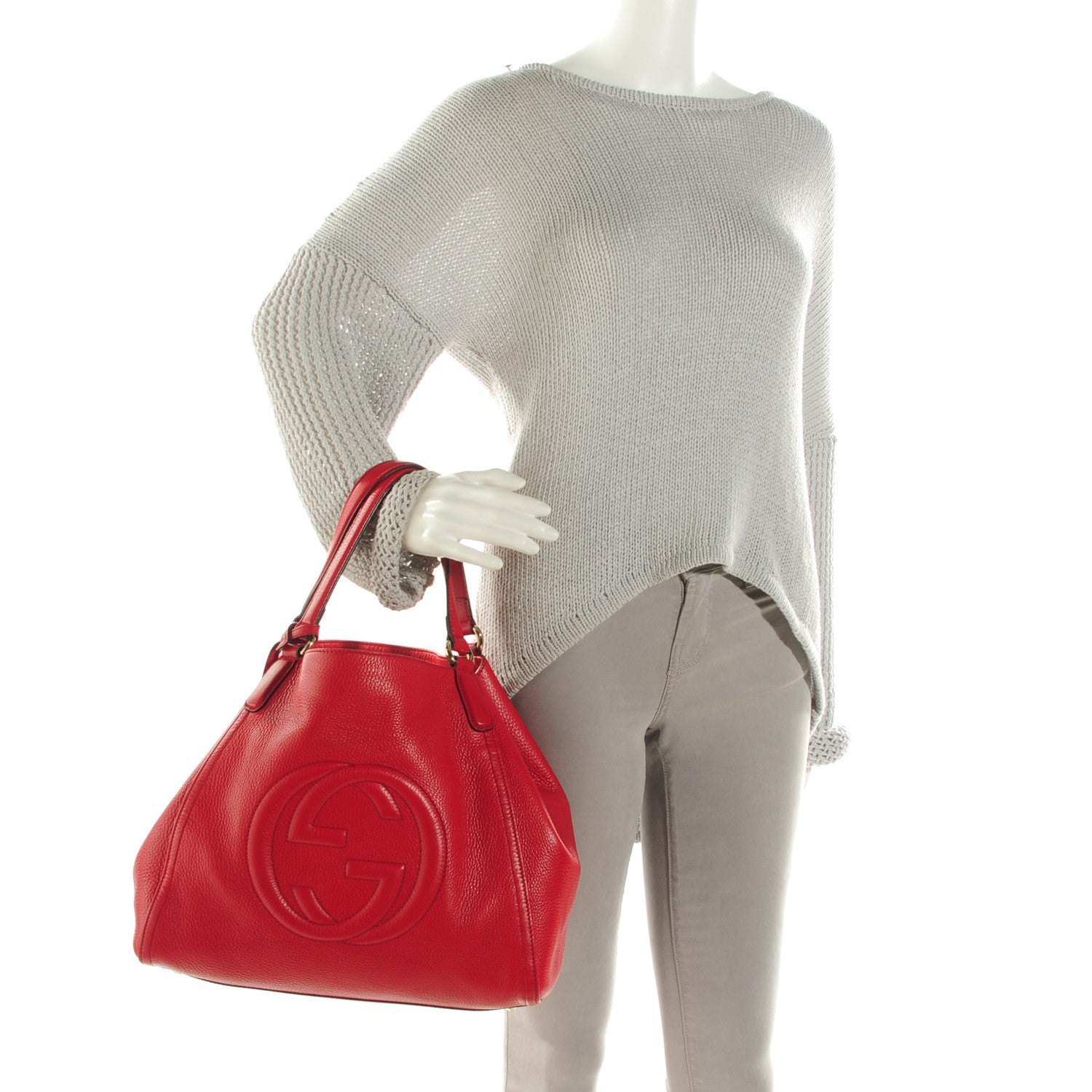 Gucci Pebbled Calfskin Medium Soho Shoulder Bag Red 2 of 7