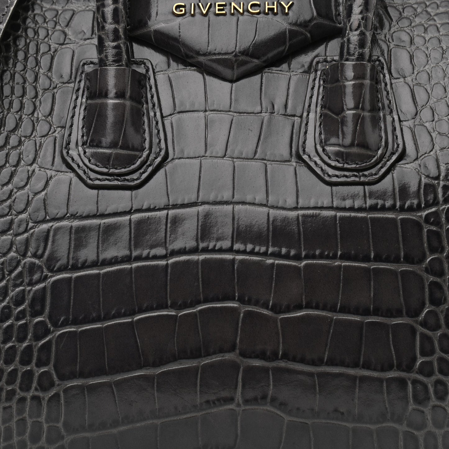 Calfskin Crocodile Embossed Mini Antigona Storm Grey