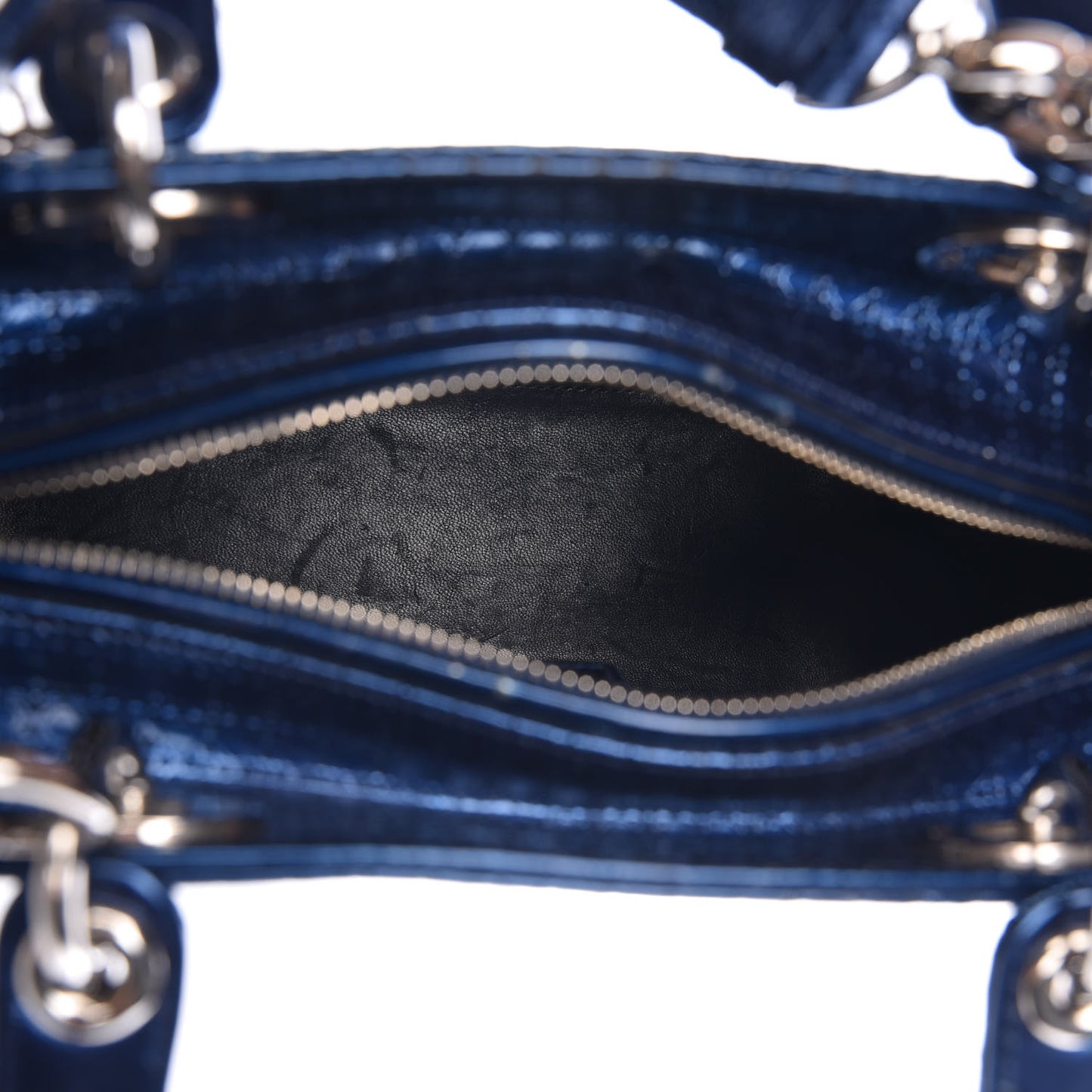 Metallic Patent Micro-Cannage Medium Lady Dior Blue