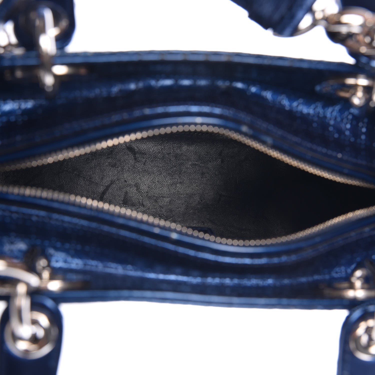 Christian Dior Metallic Patent Micro-Cannage Medium Lady Dior Blue 5 of 17