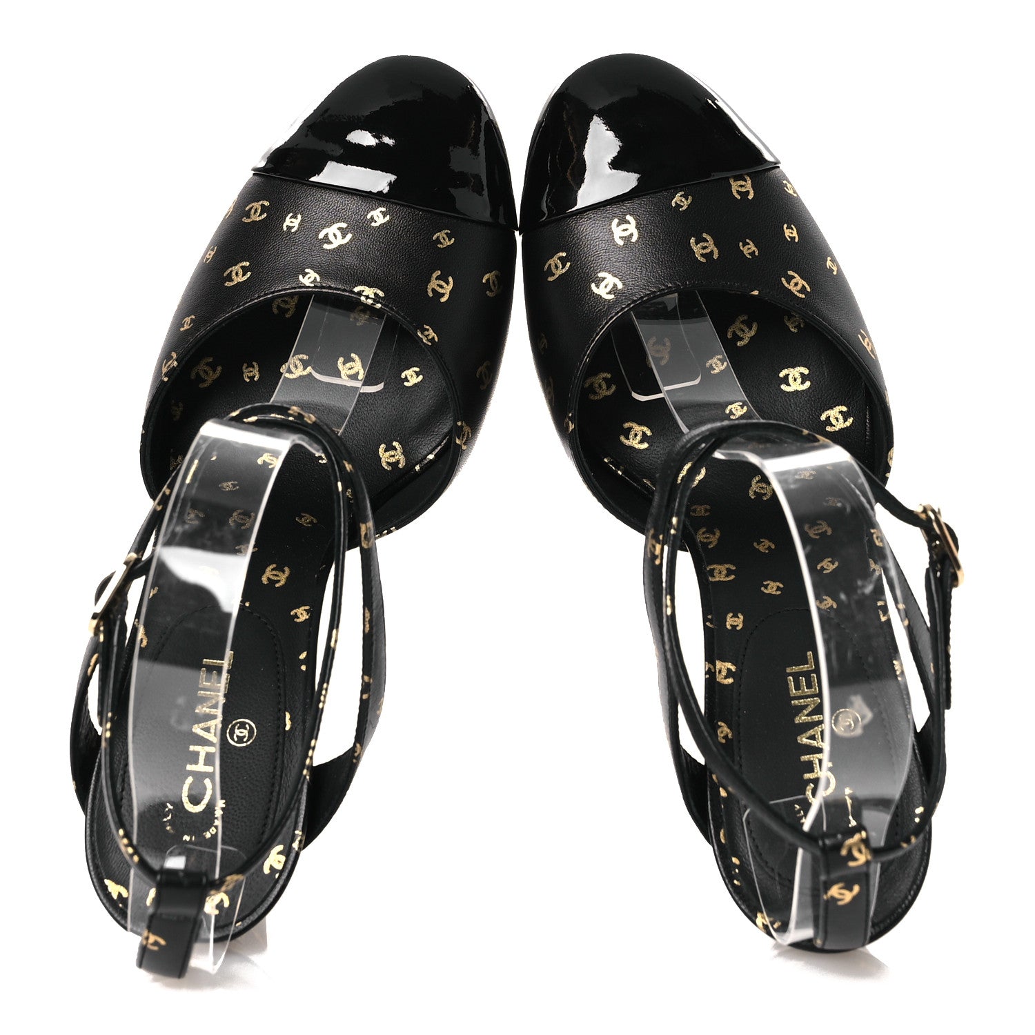 Chanel Printed Lambskin CC Platform Pumps 37.5 Black Gold 2 of 11