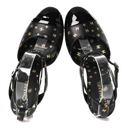 Chanel Printed Lambskin CC Platform Pumps 37.5 Black Gold 2 of 11