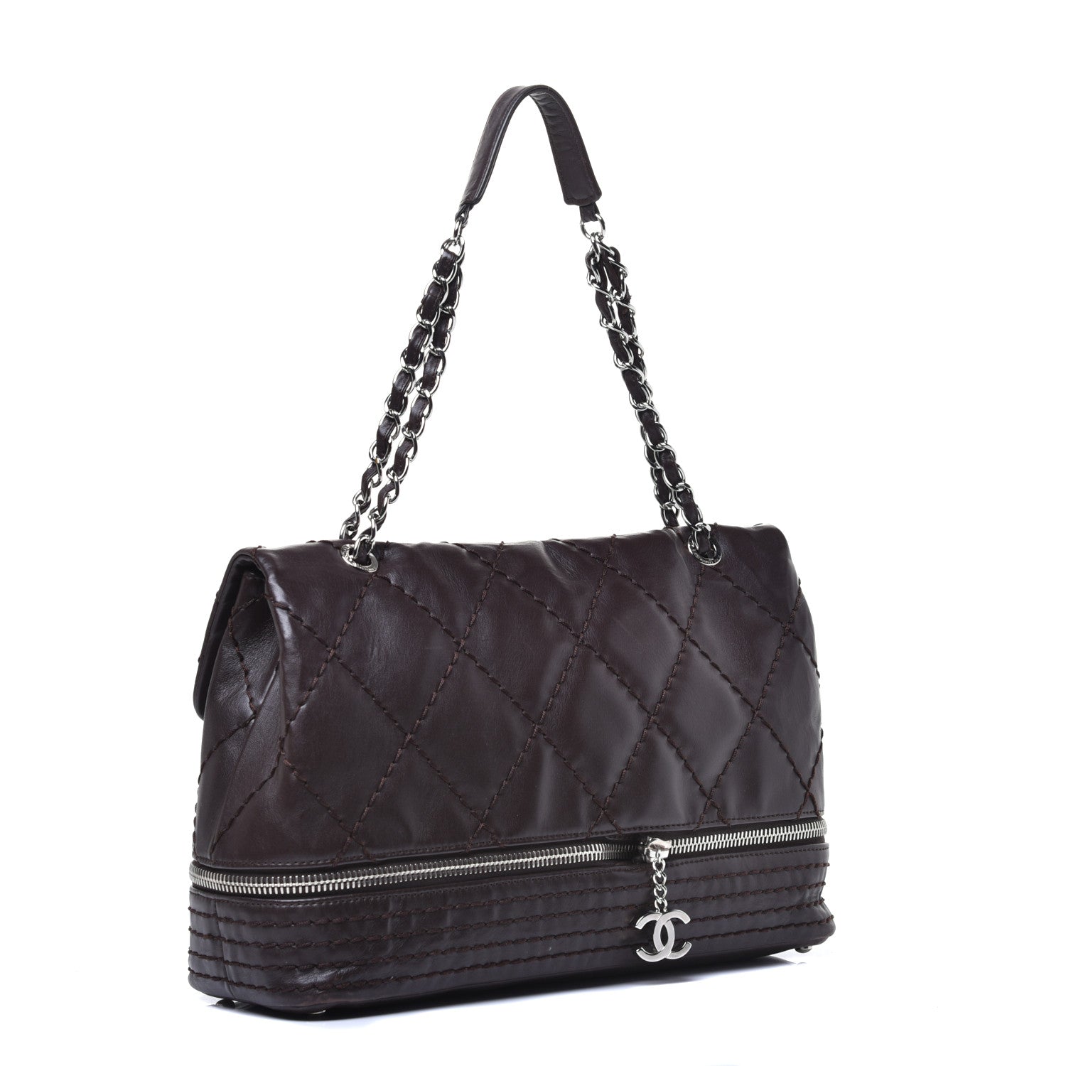 Chanel Calfskin Stitched Large Expandable Flap Bag Dark Brown 3 of 9