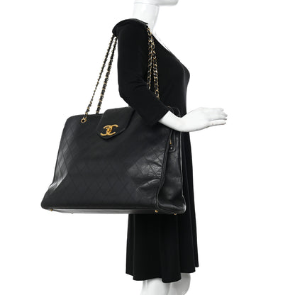 Chanel Calfskin Stitched XL Weekender Black 2 of 13