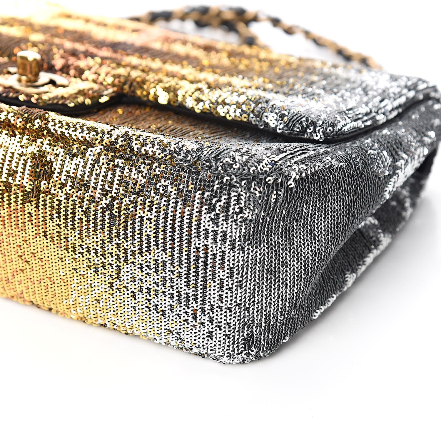 Chanel Sequin Medium Single Flap Silver Gold 9 of 10