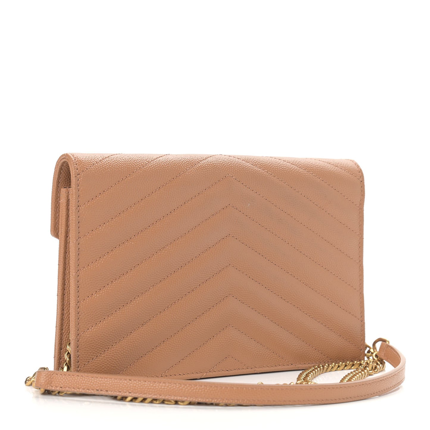 Grain De Poudre Matelasse Chevron Monogram Envelope Chain Wallet Dune