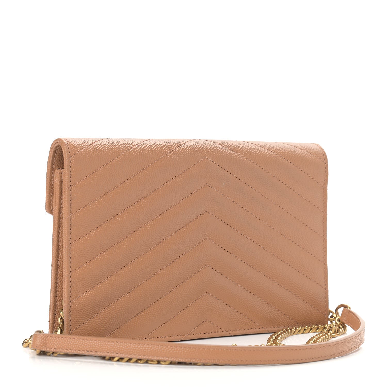 Saint Laurent Grain De Poudre Matelasse Chevron Monogram Envelope Chain Wallet Dune 2 of 8