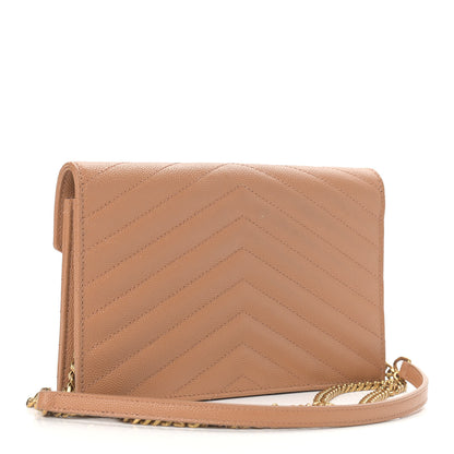 Saint Laurent Grain De Poudre Matelasse Chevron Monogram Envelope Chain Wallet Dune 2 of 8