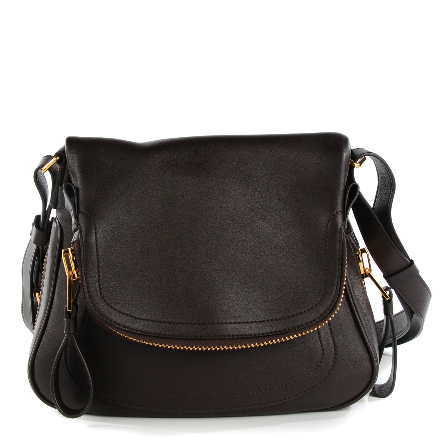 Grained Calfskin Medium Jennifer Crossbody Bag Brown
