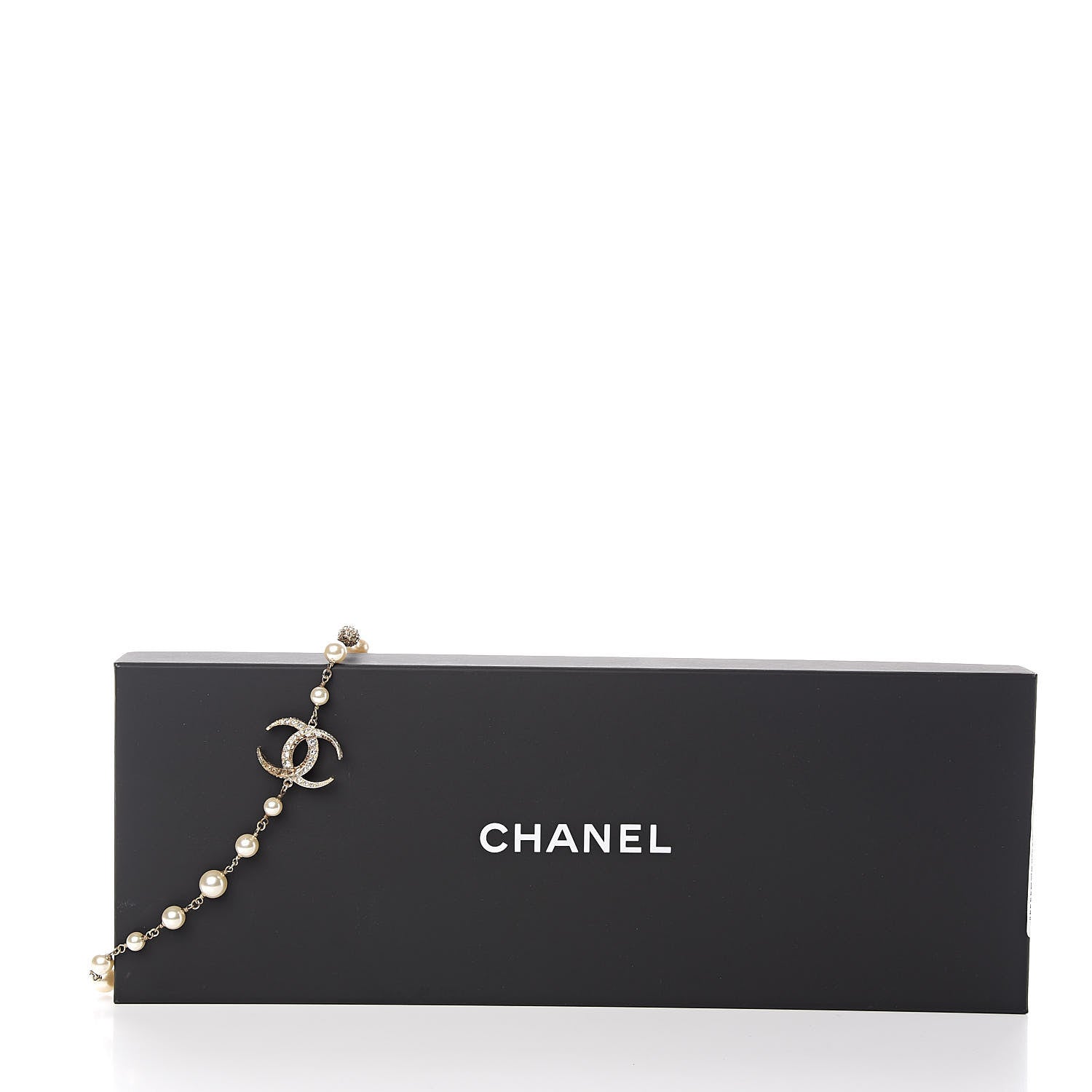 Chanel Pearl Baguette Crystal CC Moon Long Necklace Gold 6 of 6