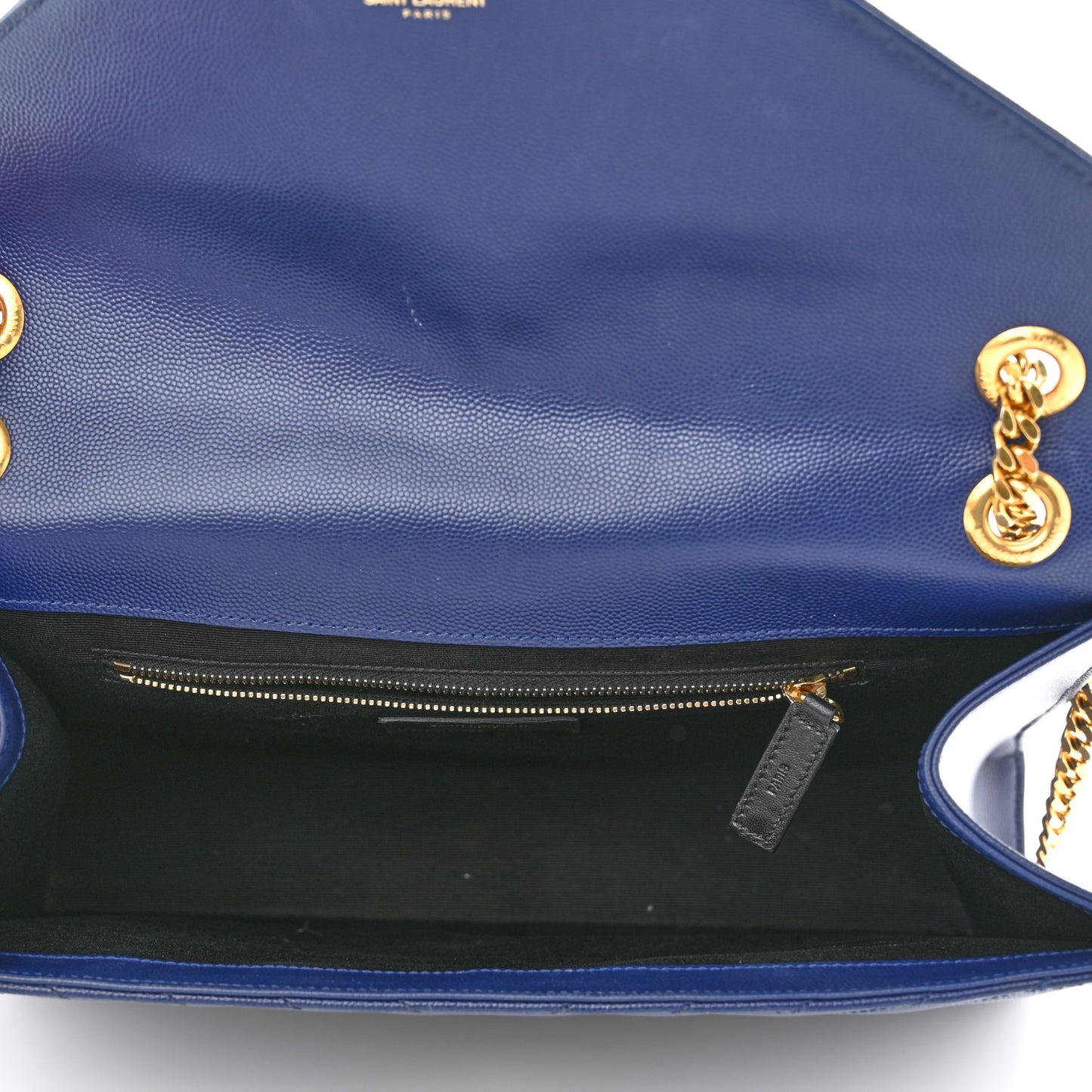 Grain De Poudre Matelasse Chevron Large Monogram Satchel Navy Blue