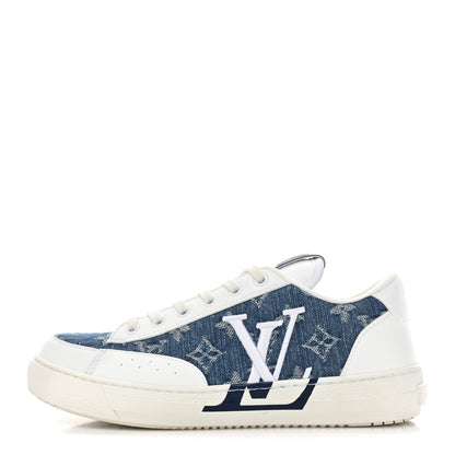 Louis Vuitton Calfskin Monogram Denim Womens Charlie Sneakers 39 White Blue 1 of 11