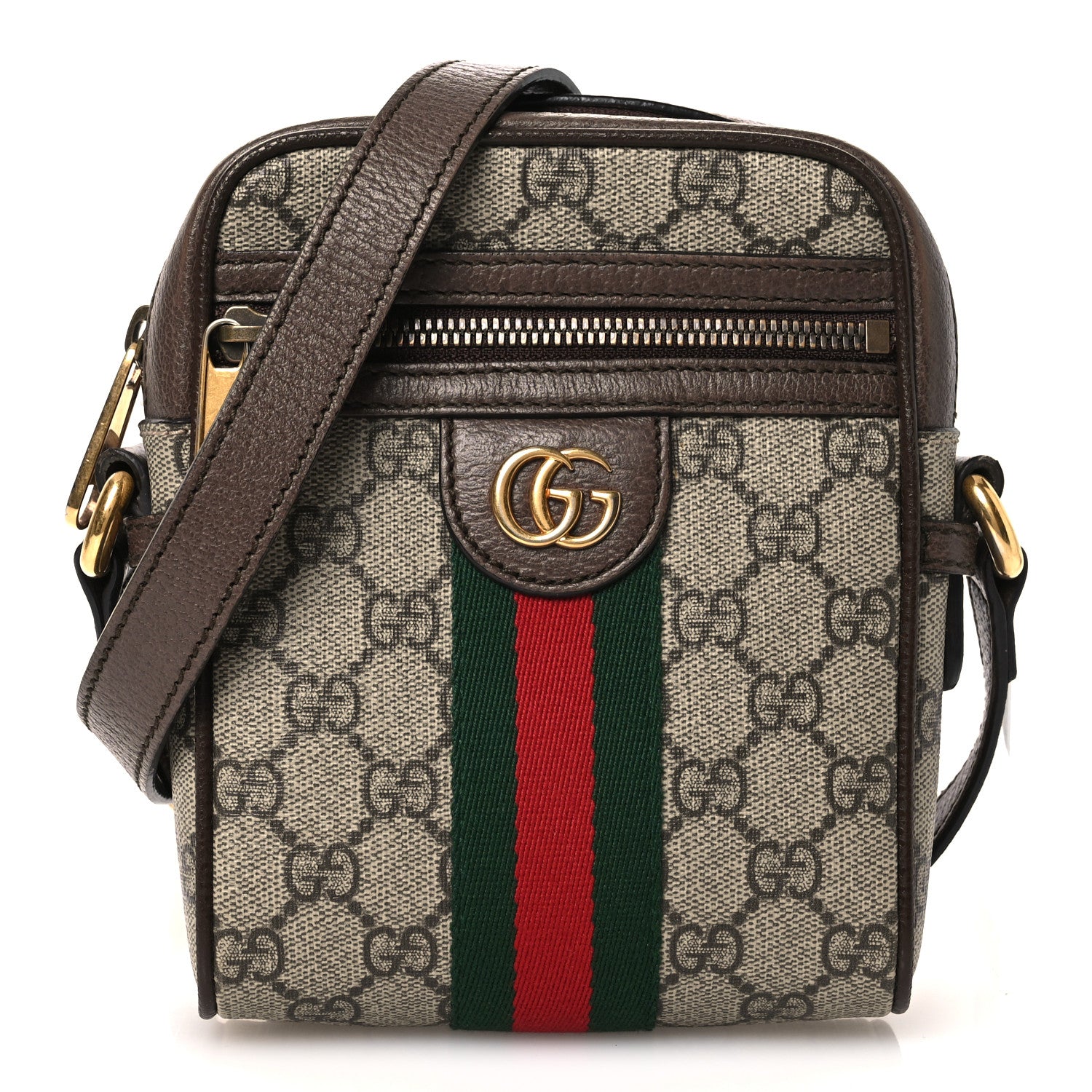 Gucci GG Supreme Monogram Web Mini Ophidia Messenger Brown 1 of 13