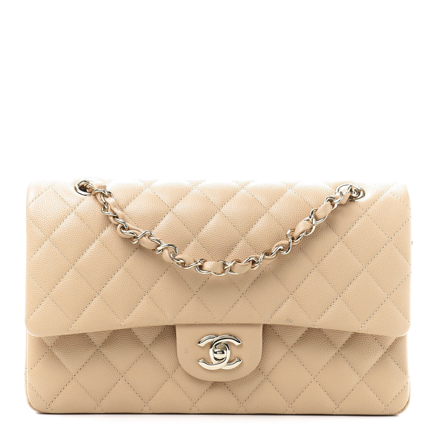 Caviar Quilted Medium Double Flap Beige Clair