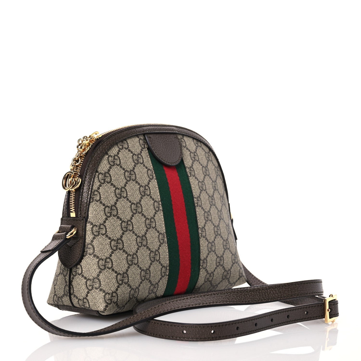 Gucci GG Supreme Monogram Textured Dollar Calfskin Web Small Ophidia Dome Shoulder Bag Beige Ebony New Acero 3 of 14