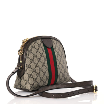 Gucci GG Supreme Monogram Textured Dollar Calfskin Web Small Ophidia Dome Shoulder Bag Beige Ebony New Acero 3 of 14