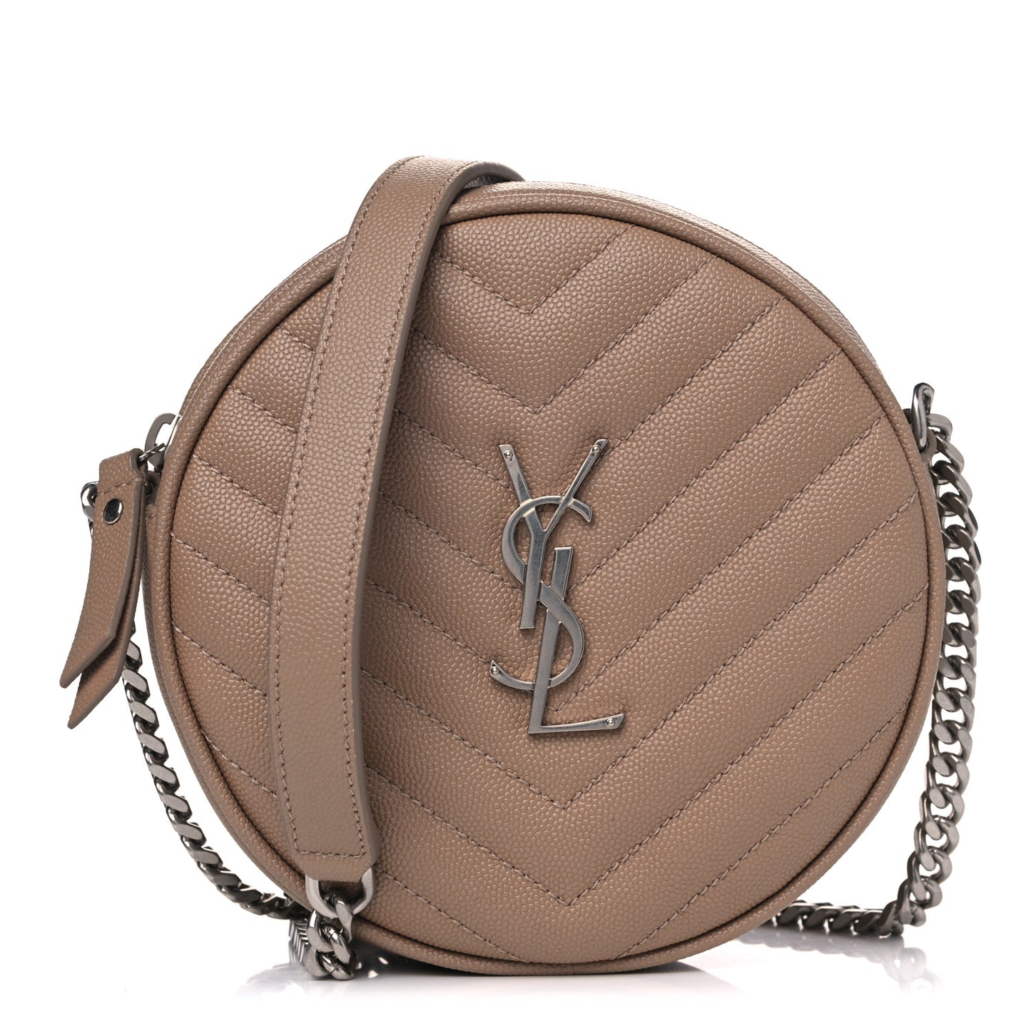 Grain De Poudre Matelasse Chevron Quilted Round Vinyle Camera Bag Gold Sand